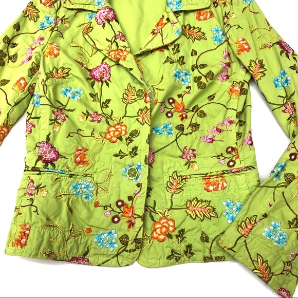 Johnny Was Lime Green Floral Embroidered Jacket - Picture 6 of 8